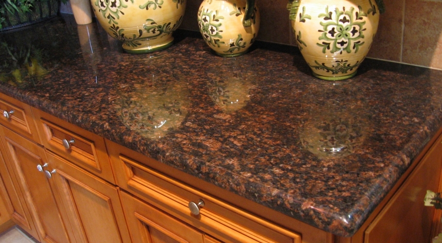 An image of a beautiful brown and black quartz countertop.